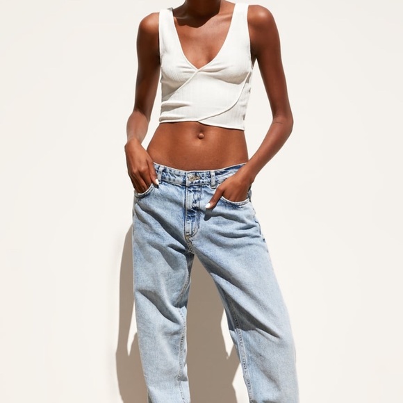 Zara White Textured Weave Cropped Top - Picture 2 of 2